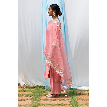 Saatvikei Rajshree - Salmon Pink Kurta with Palazzo and Dupatta (Set of 3)