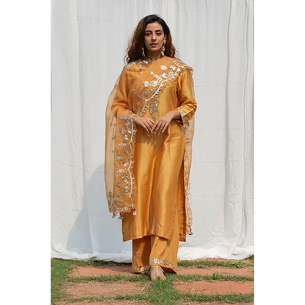 Saatvikei Rajshree - Yellow Kurta with Palazzo and Dupatta (Set of 3)