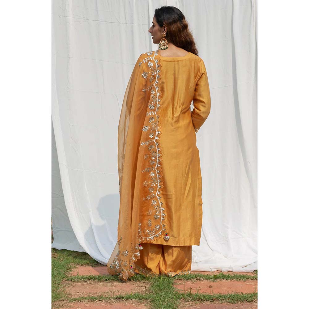 Saatvikei Rajshree - Yellow Kurta with Palazzo and Dupatta (Set of 3)