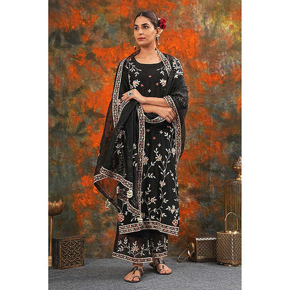 Saatvikei Rukmani - Black Kurta with Palazzo and Dupatta (Set of 3)