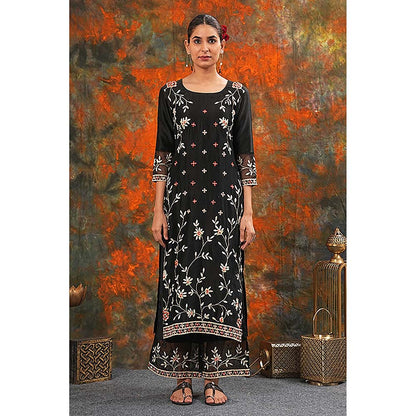 Saatvikei Rukmani - Black Kurta with Palazzo and Dupatta (Set of 3)