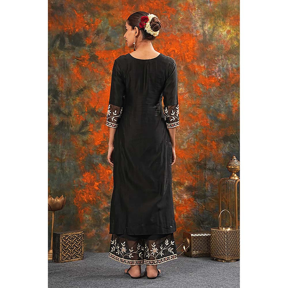 Saatvikei Rukmani - Black Kurta with Palazzo and Dupatta (Set of 3)