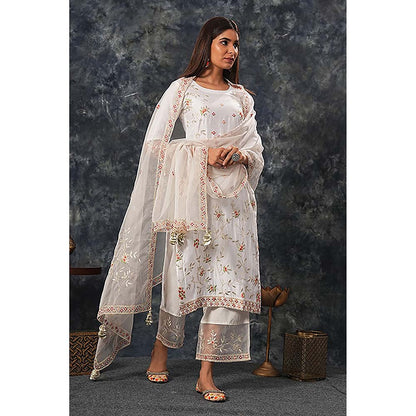 Saatvikei Rukmani - Ivory Kurta with Palazzo and Dupatta (Set of 3)