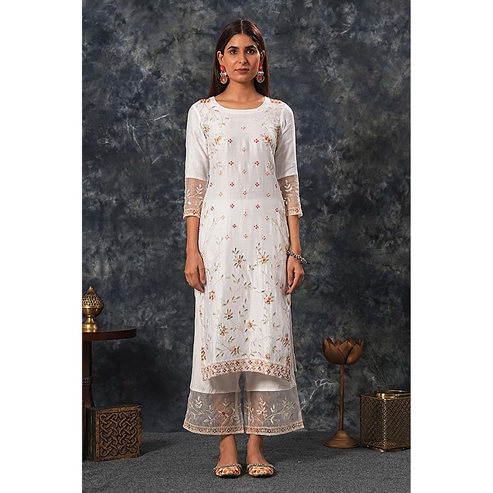 Saatvikei Rukmani - Ivory Kurta with Palazzo and Dupatta (Set of 3)