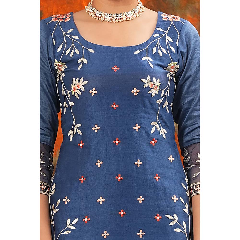 Saatvikei Rukmani - Midnight Blue Kurta with Palazzo and Dupatta (Set of 3)