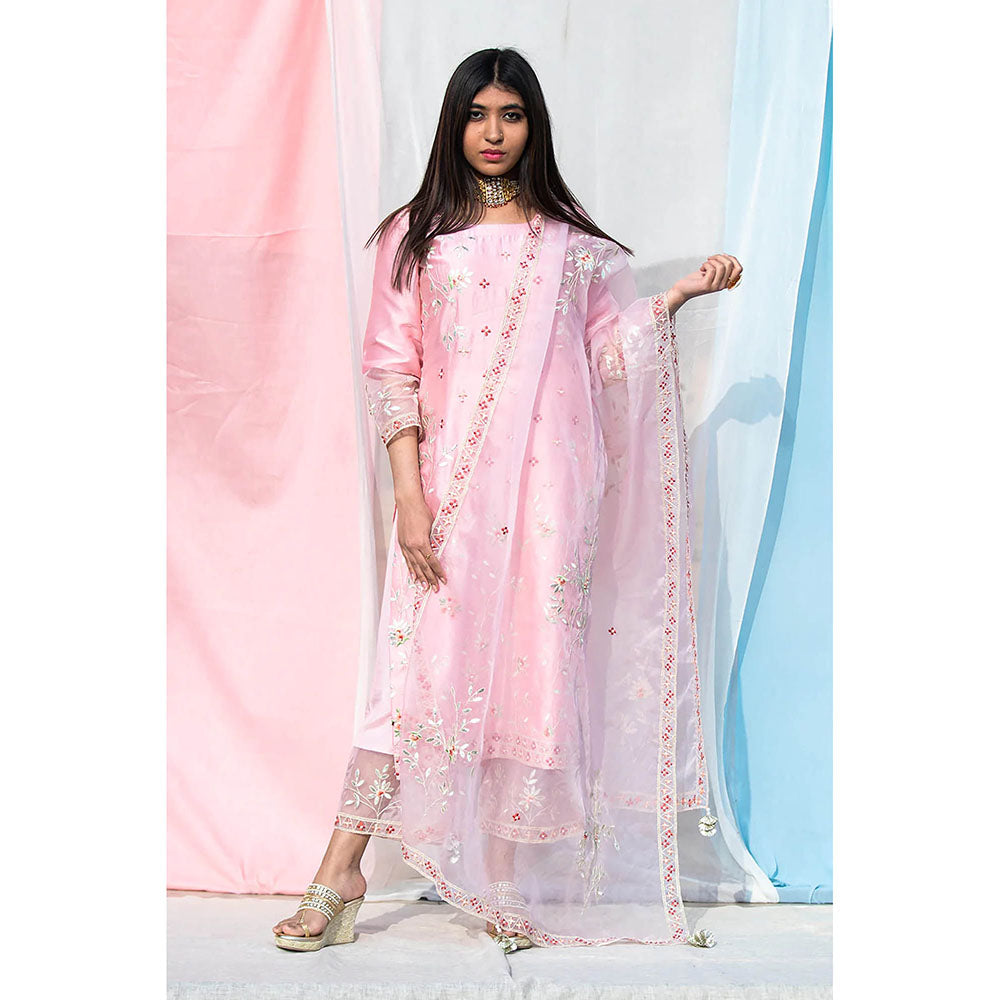Saatvikei Rukmani - Pink Kurta with Palazzo and Dupatta (Set of 3)