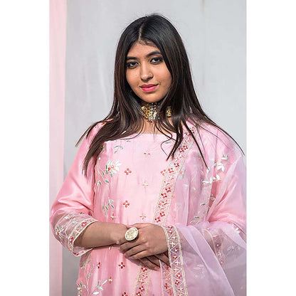 Saatvikei Rukmani - Pink Kurta with Palazzo and Dupatta (Set of 3)