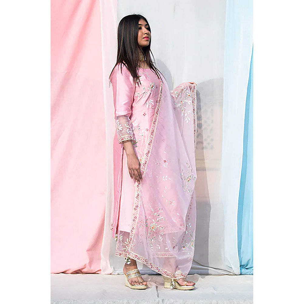 Saatvikei Rukmani - Pink Kurta with Palazzo and Dupatta (Set of 3)