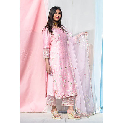 Saatvikei Rukmani - Pink Kurta with Palazzo and Dupatta (Set of 3)