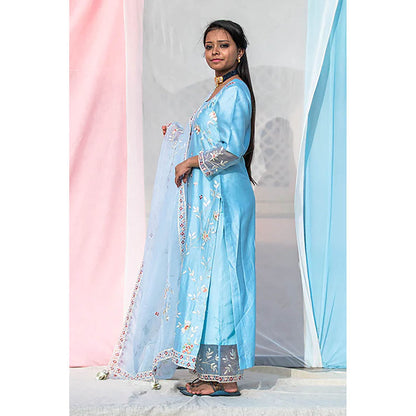 Saatvikei Rukmani - Sky Blue Kurta with Palazzo and Dupatta (Set of 3)