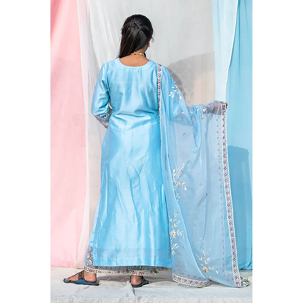 Saatvikei Rukmani - Sky Blue Kurta with Palazzo and Dupatta (Set of 3)