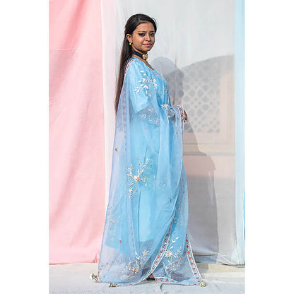 Saatvikei Rukmani - Sky Blue Kurta with Palazzo and Dupatta (Set of 3)