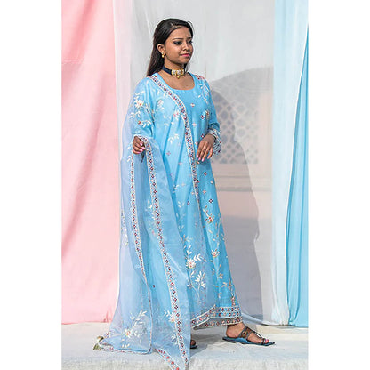 Saatvikei Rukmani - Sky Blue Kurta with Palazzo and Dupatta (Set of 3)