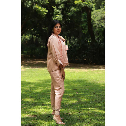 Saatvikei Saral - Plain Co-Ord - Salmon Pink (Set of 2)