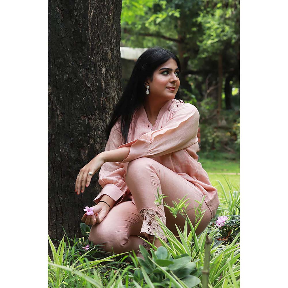 Saatvikei Saral - Plain Co-Ord - Salmon Pink (Set of 2)