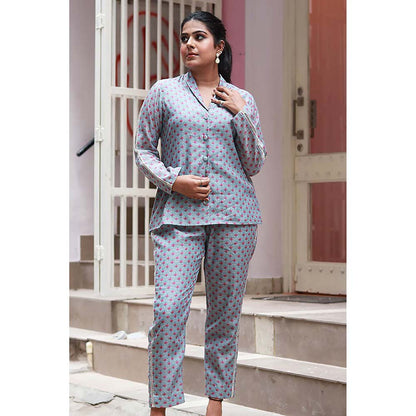 Saatvikei Saral - Printed Co-Ord - Powder Blue (Set of 2)