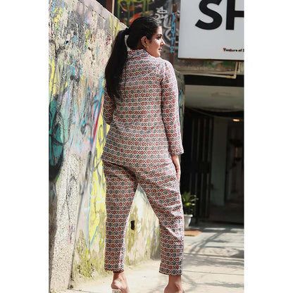 Saatvikei Saral - Printed Co-Ord - Red & Blue (Set of 2)