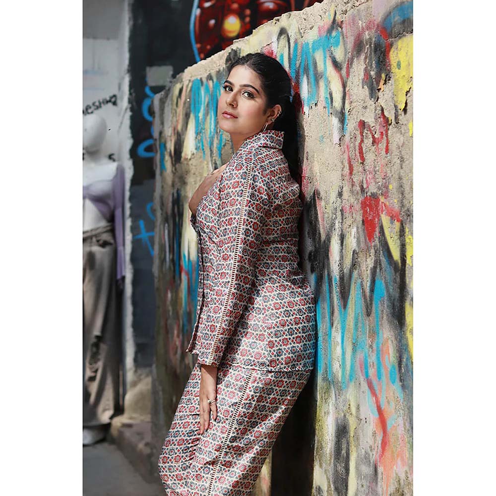 Saatvikei Saral - Printed Co-Ord - Red & Blue (Set of 2)