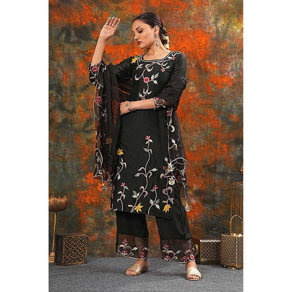 Saatvikei Sarla - Black Kurta with Palazzo and Dupatta (Set of 3)