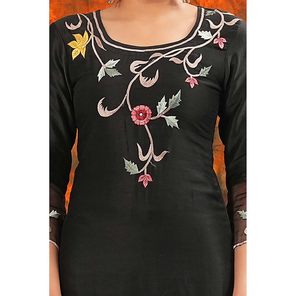 Saatvikei Sarla - Black Kurta with Palazzo and Dupatta (Set of 3)