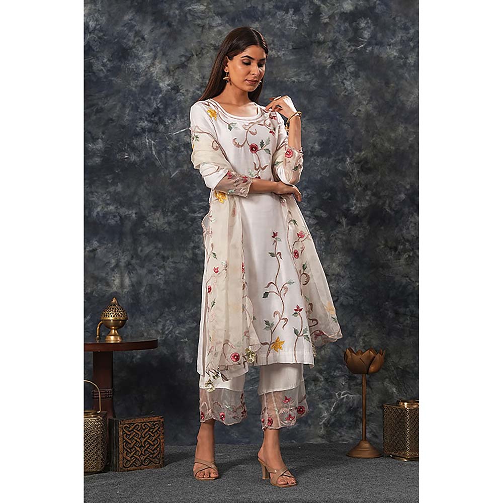 Saatvikei Sarla - Ivory Kurta with Palazzo and Dupatta (Set of 3)