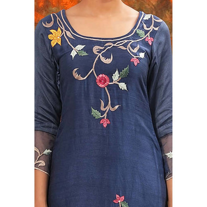 Saatvikei Sarla - Midnight Blue Kurta with Palazzo and Dupatta (Set of 3)