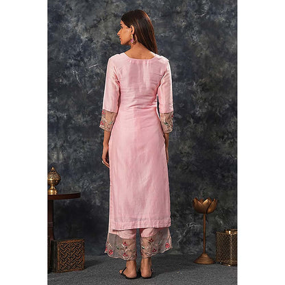 Saatvikei Sarla - Pink Kurta with Palazzo and Dupatta (Set of 3)