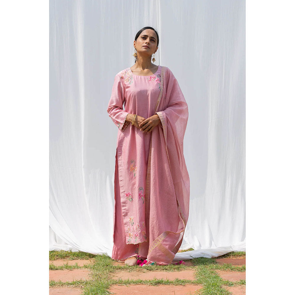 Saatvikei Titli - Onion Pink Kurta with Palazzo and Dupatta (Set of 3)