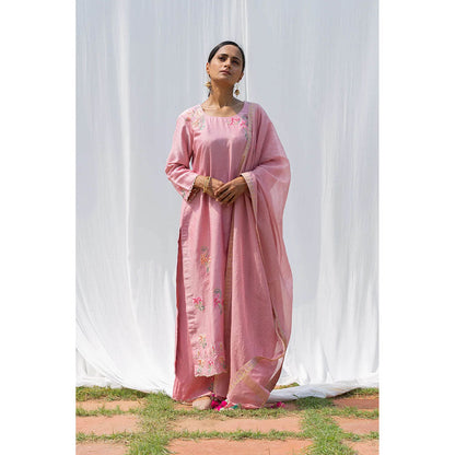 Saatvikei Titli - Onion Pink Kurta with Palazzo and Dupatta (Set of 3)