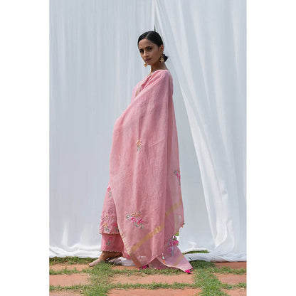 Saatvikei Titli - Onion Pink Kurta with Palazzo and Dupatta (Set of 3)
