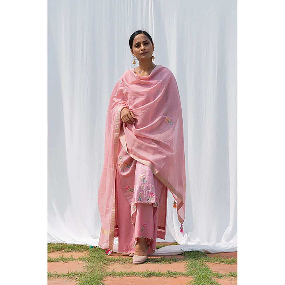 Saatvikei Titli - Onion Pink Kurta with Palazzo and Dupatta (Set of 3)