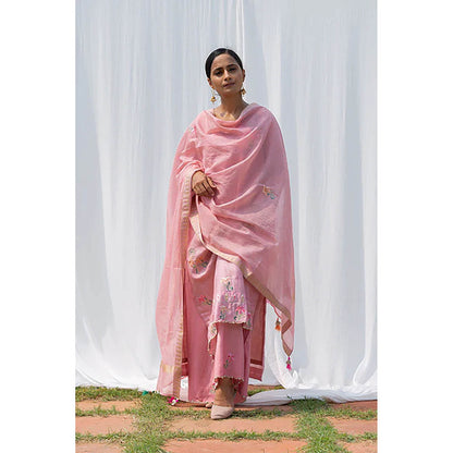 Saatvikei Titli - Onion Pink Kurta with Palazzo and Dupatta (Set of 3)