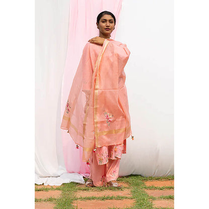 Saatvikei Titli - Peach Kurta with Palazzo and Dupatta (Set of 3)