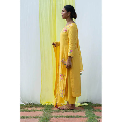 Saatvikei Titli - Yellow Kurta with Palazzo and Dupatta (Set of 3)