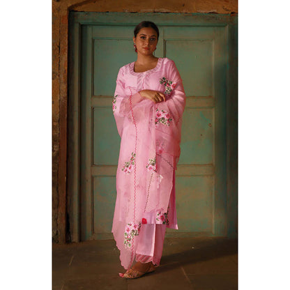 Saatvikei Vaidehi - Pink Kurta with Palazzo and Dupatta (Set of 3)