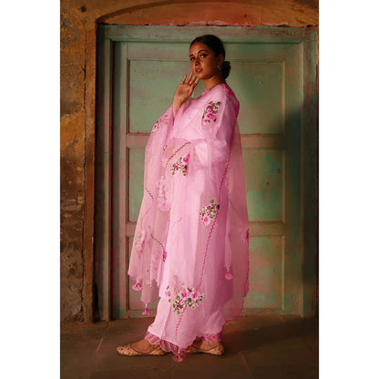 Saatvikei Vaidehi - Pink Kurta with Palazzo and Dupatta (Set of 3)