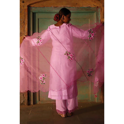 Saatvikei Vaidehi - Pink Kurta with Palazzo and Dupatta (Set of 3)