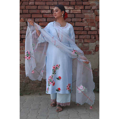 Saatvikei Vaidehi - Sky blue Kurta with Palazzo and Dupatta (Set of 3)