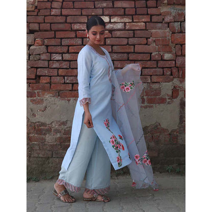 Saatvikei Vaidehi - Sky blue Kurta with Palazzo and Dupatta (Set of 3)