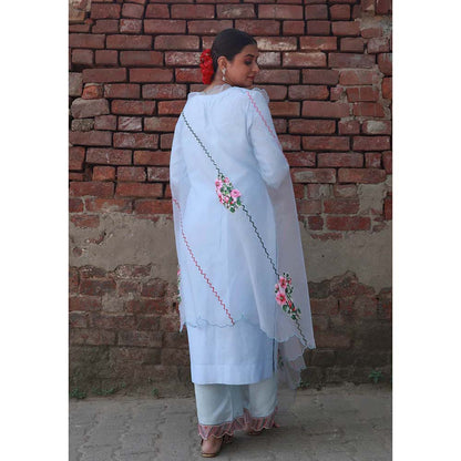 Saatvikei Vaidehi - Sky blue Kurta with Palazzo and Dupatta (Set of 3)