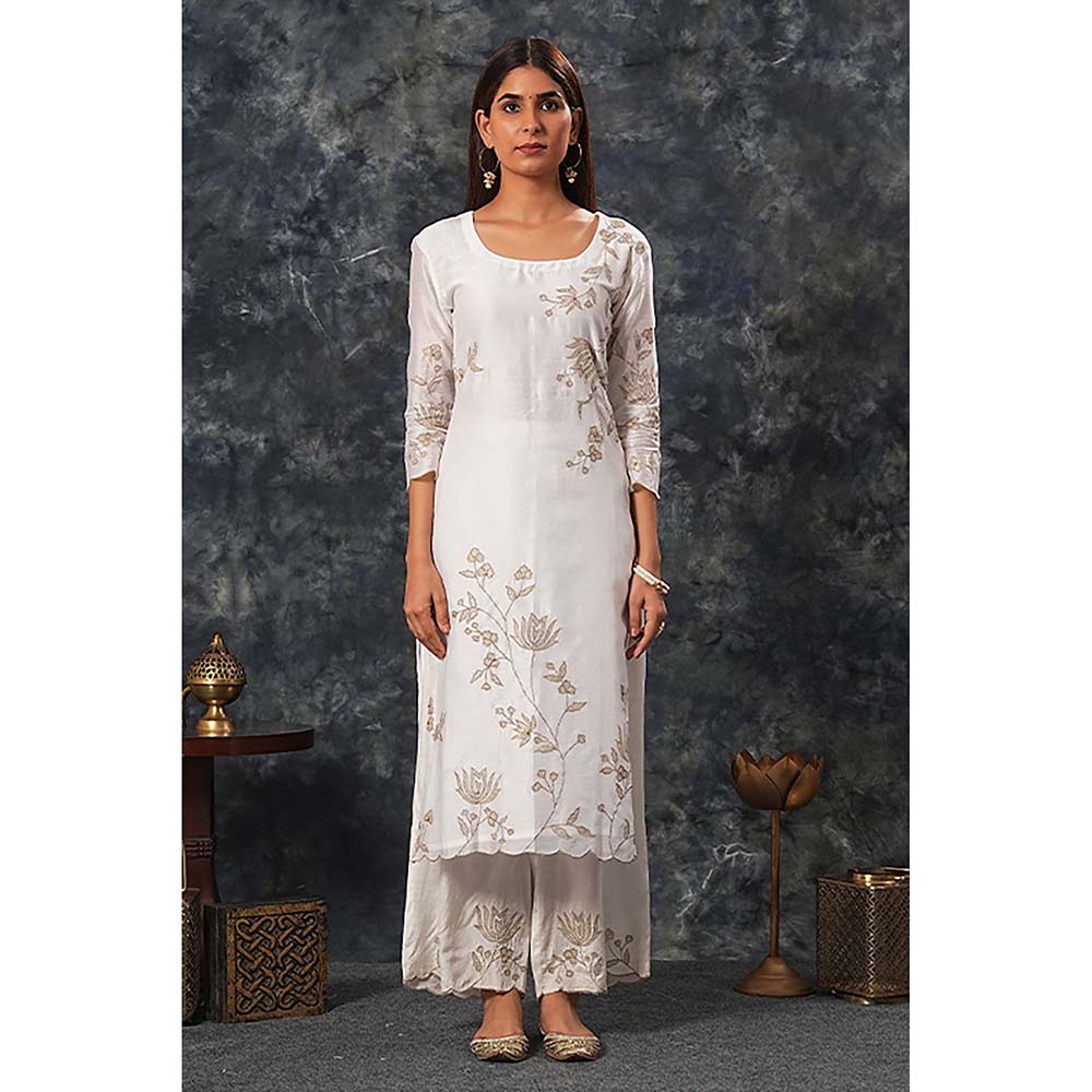 Saatvikei Nandini - Ivory Kurta with Palazzo and Dupatta (Set of 3)