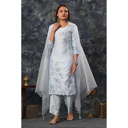 Saatvikei Nandini - Sky Blue Kurta with Palazzo and Dupatta (Set of 3)