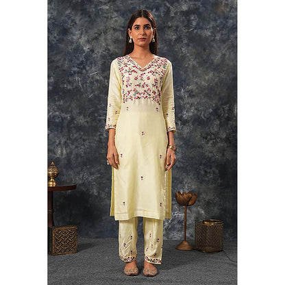 Saatvikei Saumya - Lemon Yellow Kurta with Palazzo and Dupatta (Set of 3)
