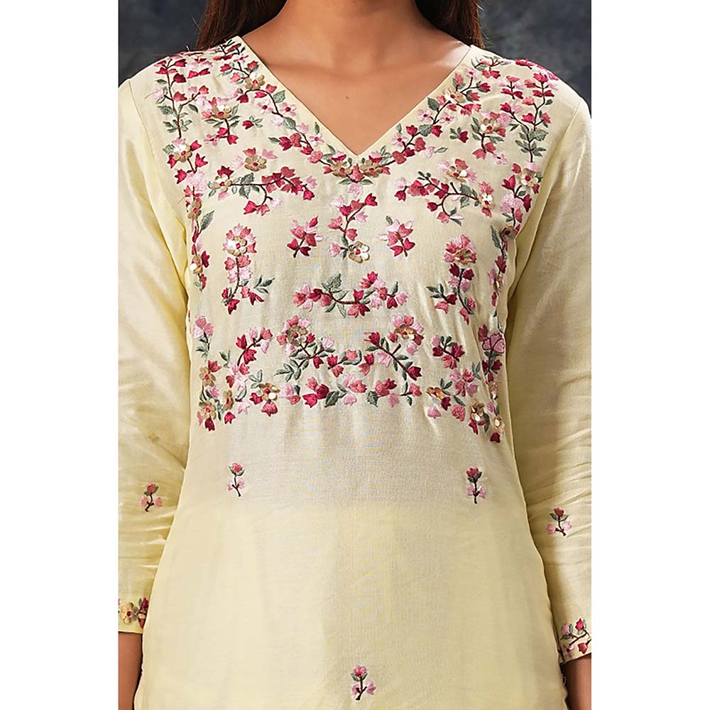 Saatvikei Saumya - Lemon Yellow Kurta with Palazzo and Dupatta (Set of 3)