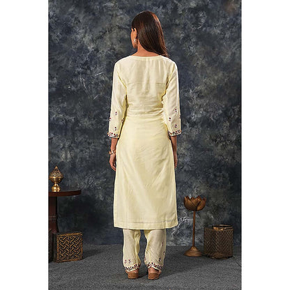 Saatvikei Saumya - Lemon Yellow Kurta with Palazzo and Dupatta (Set of 3)
