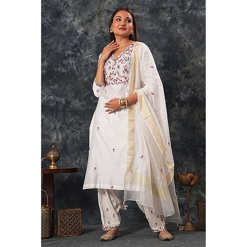 Saatvikei Saumya - Ivory Kurta with Palazzo and Dupatta (Set of 3)