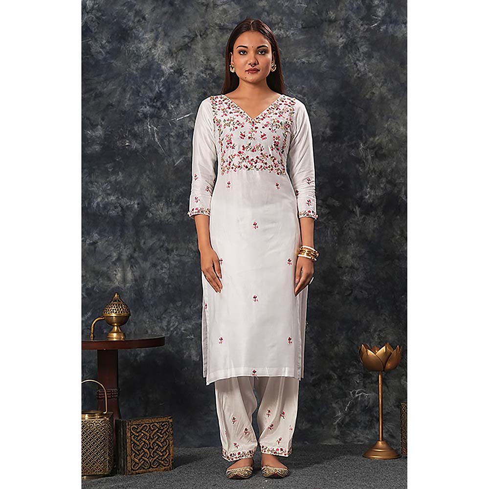 Saatvikei Saumya - Ivory Kurta with Palazzo and Dupatta (Set of 3)