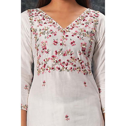Saatvikei Saumya - Ivory Kurta with Palazzo and Dupatta (Set of 3)