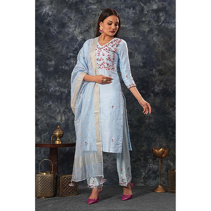 Saatvikei Saumya - Sky Blue Kurta with Palazzo and Dupatta (Set of 3)