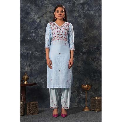 Saatvikei Saumya - Sky Blue Kurta with Palazzo and Dupatta (Set of 3)